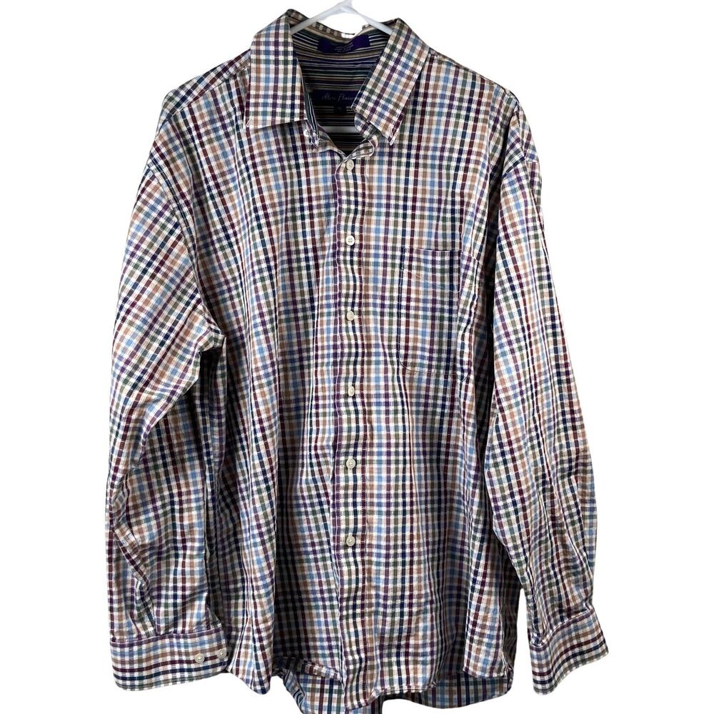 Alan Flusser Button Down Shirt Mens Size XL Colorful Check Long Sleeve Preppy